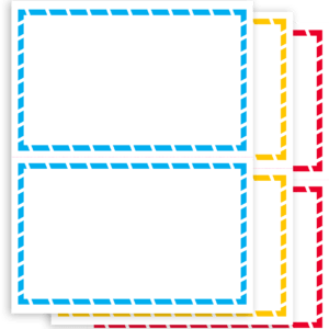 Blank WHMIS Shipping Labels in three different colours - blue, red and yellow stacked on top of each other