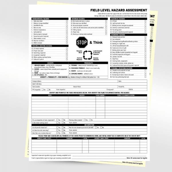 Field Level Hazard Assessment 8.5x11, sample form