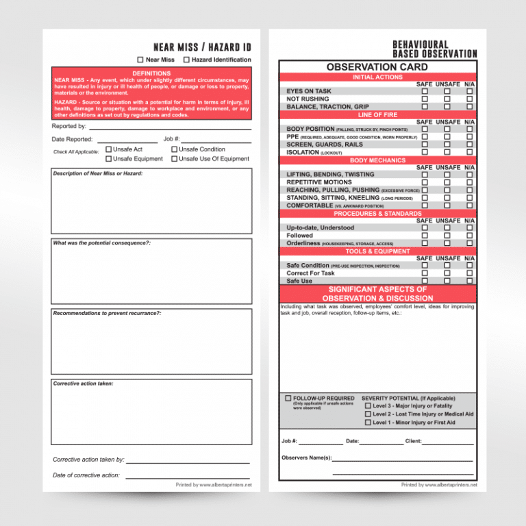 Near Miss / Hazard ID / BBO Card - Alberta Printers Store