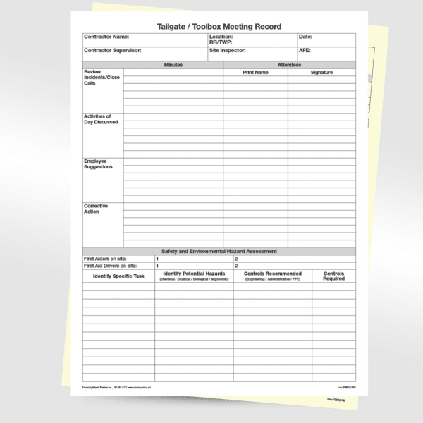 Tailgate Toolbox Meeting Form